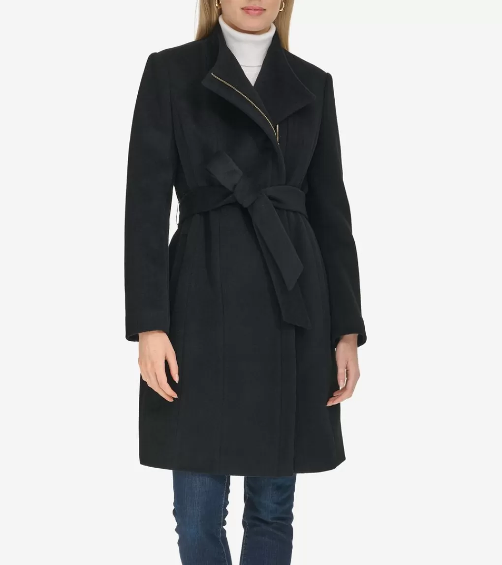 Moulded Collar Slick Wool Belted Coat*Cole Haan Discount