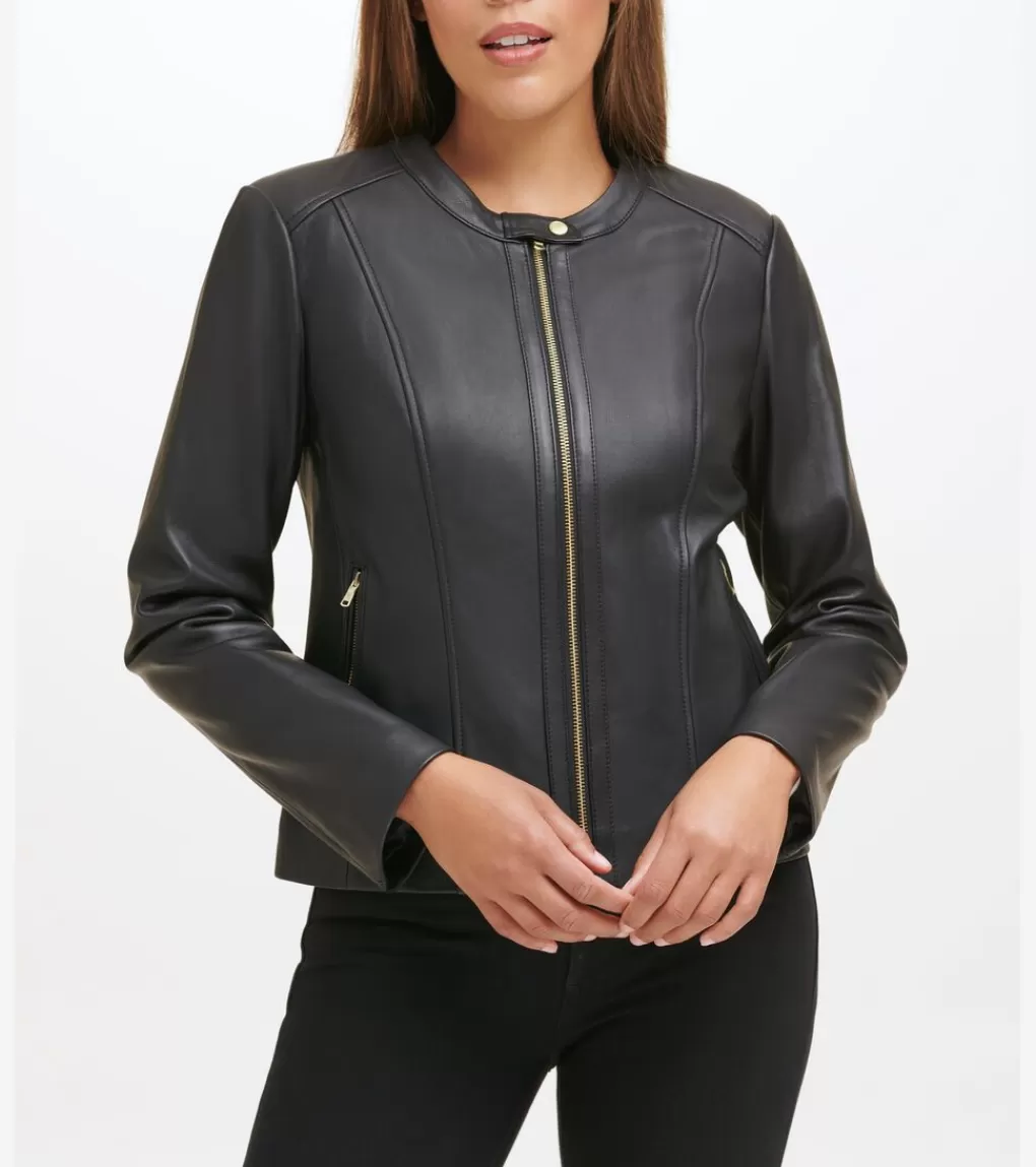 Women's Collarless Leather Jacket*Cole Haan Best Sale