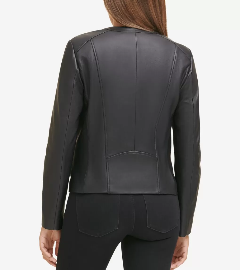 Women's Collarless Leather Jacket*Cole Haan Best Sale