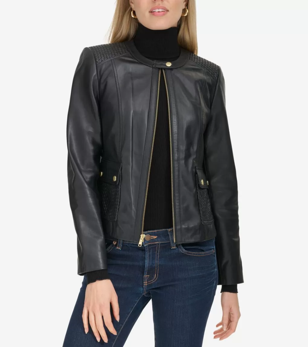 Women's Curved-Seam Leather Jacket*Cole Haan Outlet