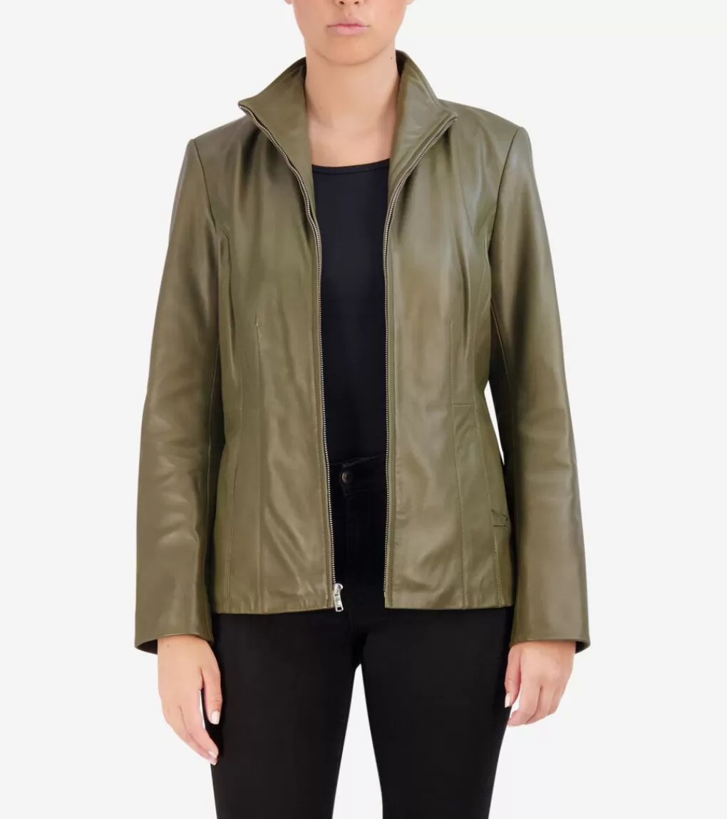 Women's Wing Collar Leather Jacket*Cole Haan Sale