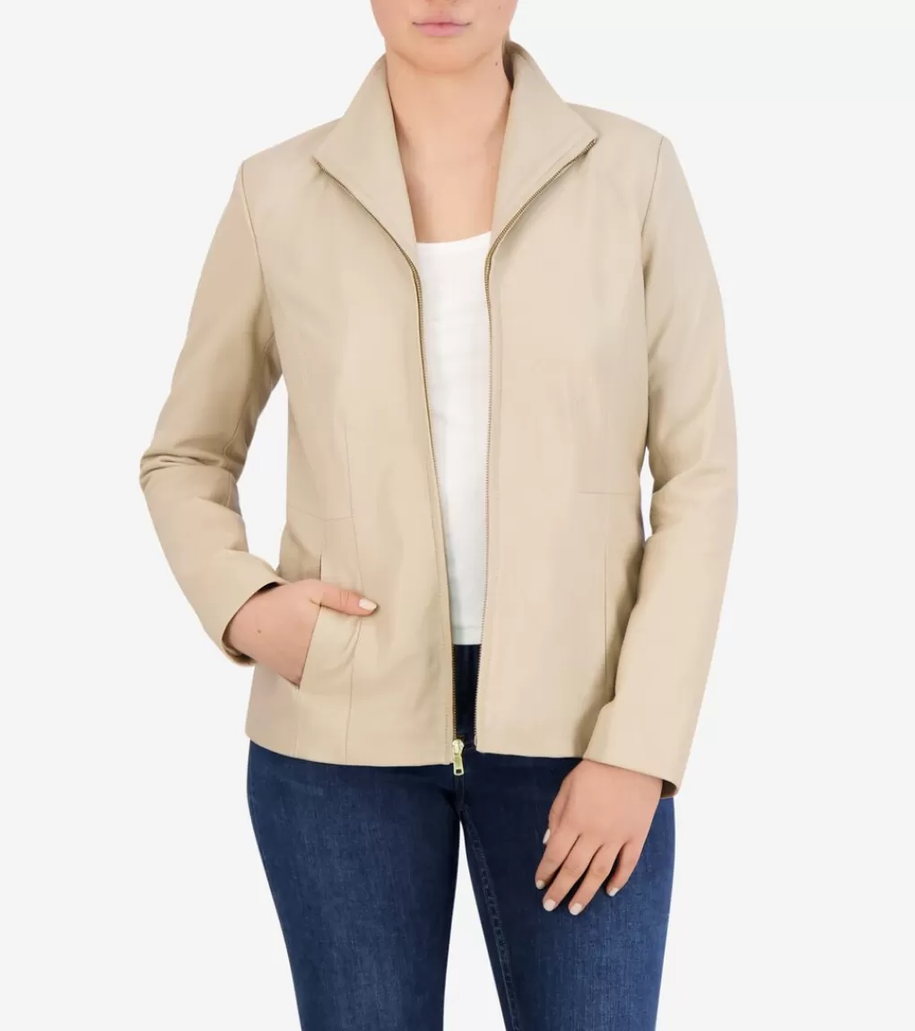 Women's Wing Collar Leather Jacket*Cole Haan Online