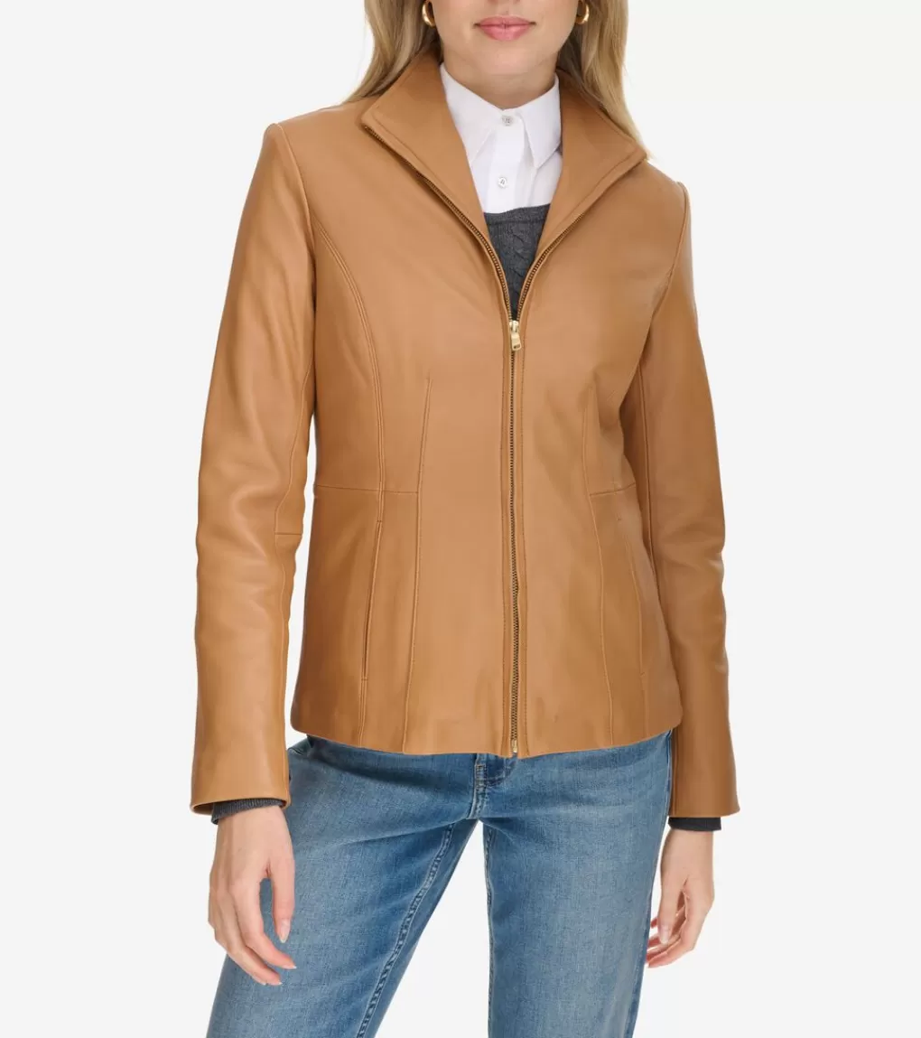 Women's Wing Collar Leather Jacket*Cole Haan New