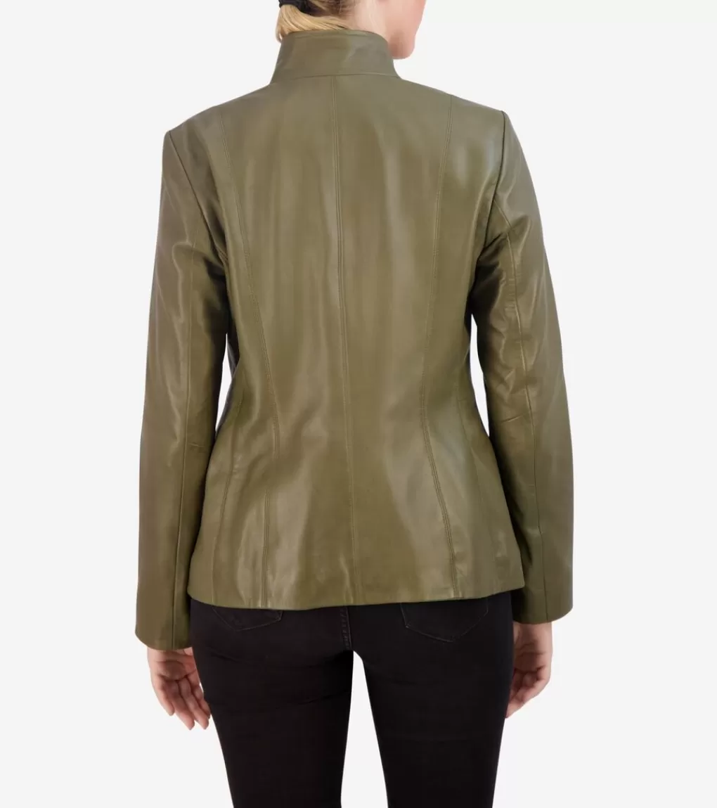 Women's Wing Collar Leather Jacket*Cole Haan Sale