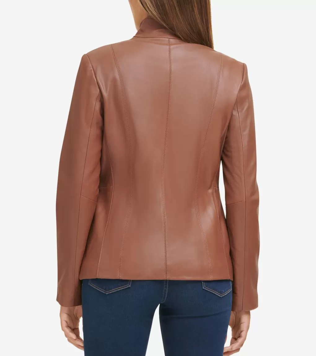 Women's Wing Collar Leather Jacket*Cole Haan Sale